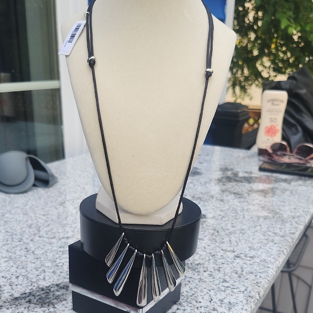 J Jill Black Cord Necklace With Silver Accents 16$